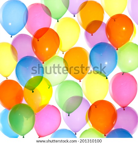 bright bunch of colorful balloons background isolated on white