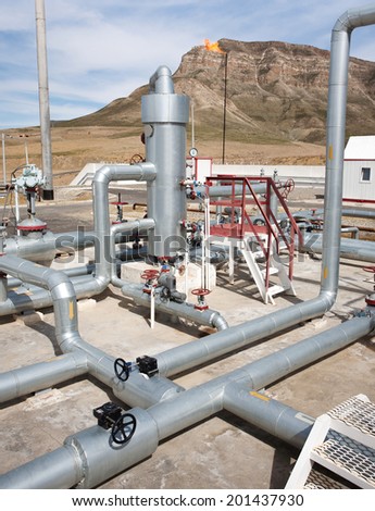 Oil and gas processing plant with pipe line and valves