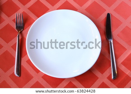 empty plate with fork knife on table