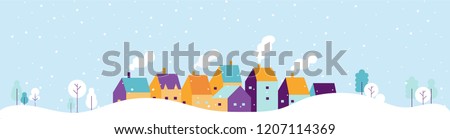 Winter city landscape. Snowy city background. Flat vector illustration.