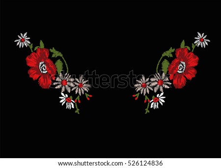 Floral poppy rose embroidery for fashion