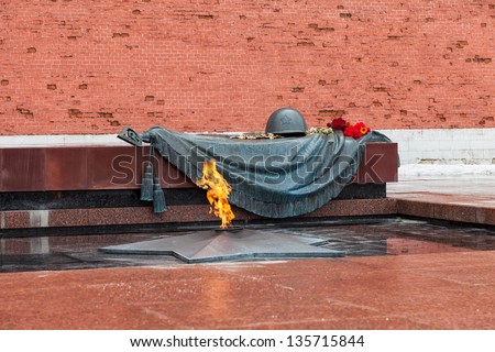 Tomb of the Unknown Soldier with eternal flame in Alexander Garden (Moscow)
