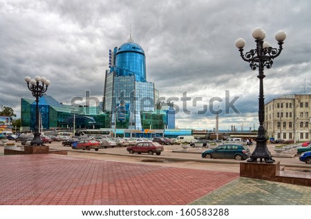 SAMARA, RUSSIA - MAY 29: View of Samara Rail Terminal in May 29, 2010 in samara, Russia. The station was built in 2001, height with a spire is 101 meter