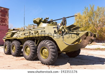 SAMARA, RUSSIA - MAY 8, 2014: Russian Army BTR-82 wheeled armoured vehicle personnel carrier
