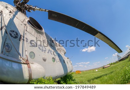 SAMARA, RUSSIA - MAY 25, 2014: The russian heavy transport helicopter Mi-6 at an abandoned aerodrome. The Mil Mi-6 was built in large numbers for both military and civil roles