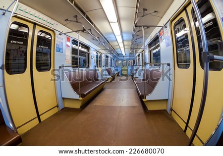 SAMARA, RUSSIA - OCTOBER 25, 2014: Interior view of the wagon train in subway