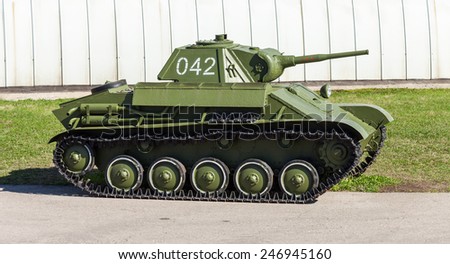 TOGLIATTI, RUSSIA - MAY 2, 2013: Old soviet light tank T-70 in Togliatti Technical museum