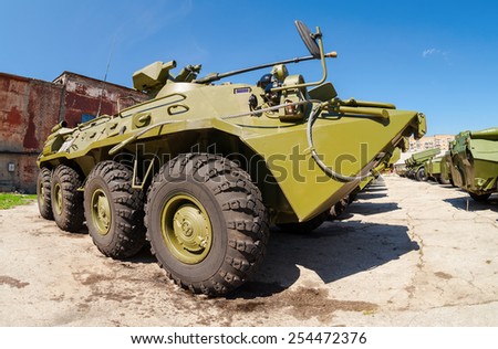 SAMARA, RUSSIA - MAY 8, 2014: Russian Army BTR-82 wheeled armoured vehicle personnel carrier