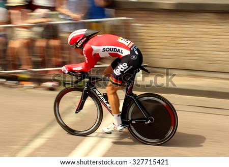 UTRECHT, NETHERLANDS-JUL 4: Jens Debusschere of pro cycling team Lotto Soudal during the Tour du France prologue time trial. July 4, 2015 in Utrecht, The Netherlands