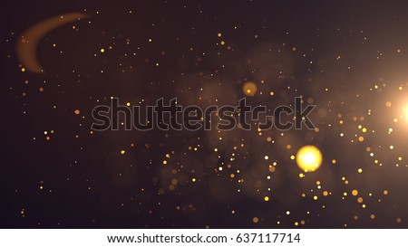 Gold abstract bokeh background real backlit dust particles with real lens flare.