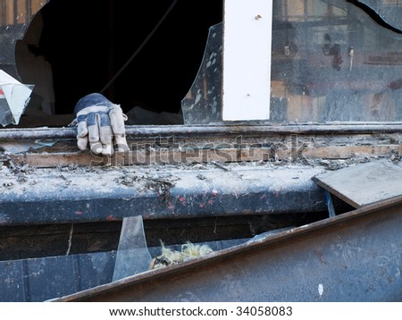 Construction plant with dirty forgotten glove