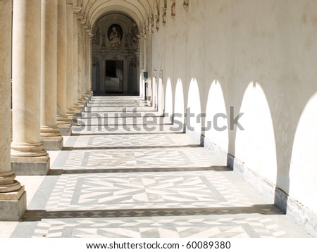 Columns and shadows at the Certosa di San Martino - monastery at Naples, Italy