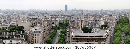 Paris city panoramic view from Arc de triomphe.