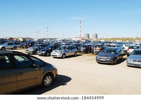 VILNIUS, LITHUANIA - MARCH 29 2014:  Market of second hand used cars in Vilnius city.  On March 29, 2014 in Vilnius, Lithuania.