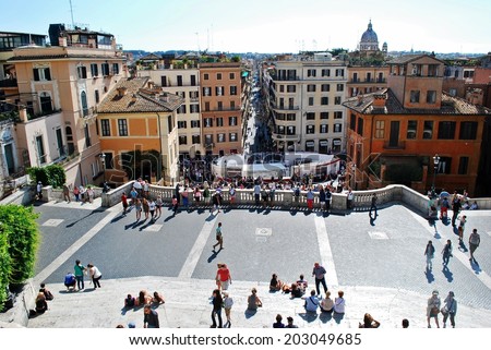 ROME, ITALY - MAY 29: Tourists in Rome city visiting Spanish steps on May 29, 2014, Rome, Italy.