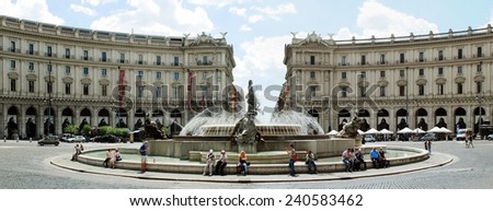 ROME, ITALY - JUNE 1: Rome city life. View of Rome city Piazza della Reppublica on June 1, 2014, Rome, Italy.