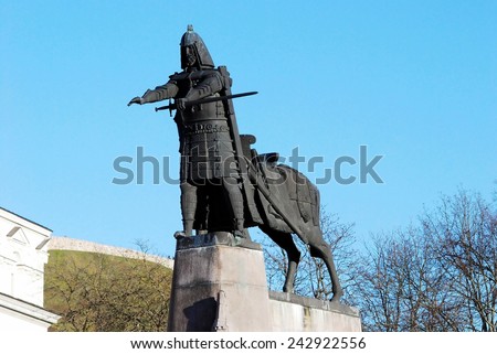 VILNIUS, LITHUANIA - DECEMBER 26: Grand Duke Gediminas with Horse Monument on December 26, 2014, Vilnius, Lithuania