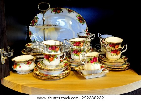 VILNIUS, LITHUANIA - FEBRUARY 3: Legendary china porcelain tea set Country Roses in private colection on February 3, 2015, Vilnius, Lithuania.