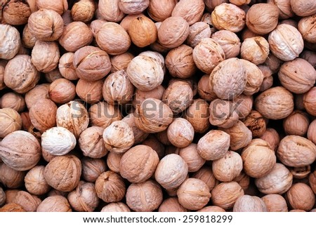 Vilnius city in annual traditional crafts fair: nuts background.