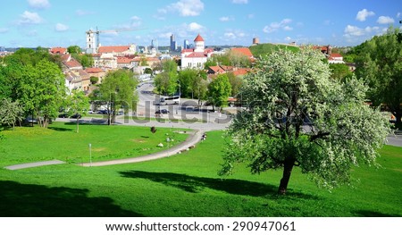 VILNIUS, LITHUANIA - MAY 8:Vilnius city view from hills to the old and new city on May 8, 2015, Vilnius, Lithuania. In 1994 the Vilnius Old Town was included in the UNESCO World Heritage List.