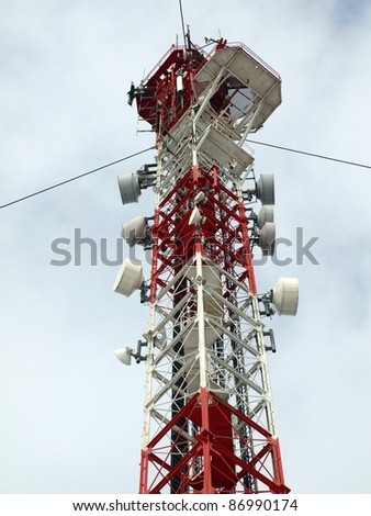 Telecommunication tower with communication antenna system.