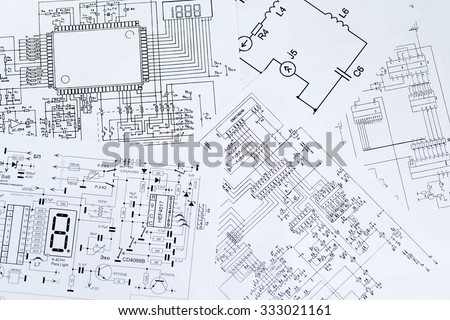 Electrical diagrams, electronic schematic. Printed with the symbols of electronic components.