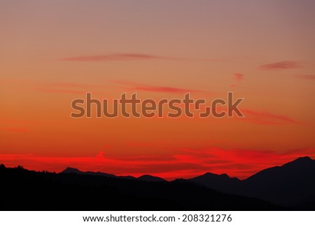 Mountains silhouette during sunset in Ljubljana, Slovenia