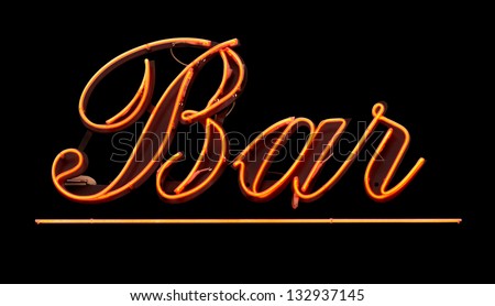 Grungy Isolated Neon Bar Sign Against Black Background