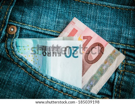 Retro Filtered Style Euro Money In Jeans POcket