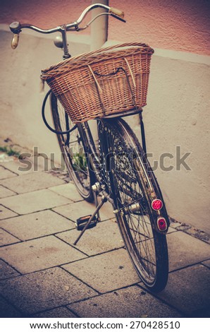 Bicycle And Basket On A European City Street