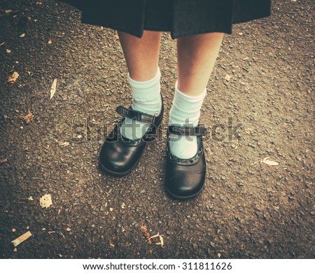 Retro Style Image Of School Girl\'s Feet In Uniform