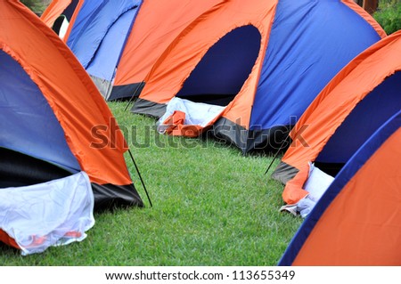 Group of camping tent and path inside