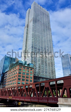CHICAGO, USA - OCTOBER 6: City buildings beside Chicago river in downtown of Chicago, Illinois, in October 6th, 2014.Chicago is the biggest city in North of USA.
