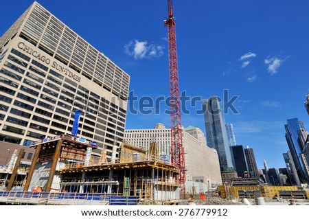 CHICAGO, USA - OCTOBER 6: City buildings and constructions beside Chicago river in downtown of Chicago, Illinois, in October 6th, 2014.Chicago is the biggest city in North of USA.