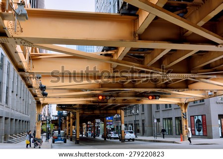 CHICAGO, USA - OCTOBER 6: Chicago city railway, beside Chicago river in downtown of Chicago, Illinois, in October 6th, 2014.Chicago is the biggest city in North of USA.