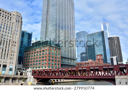 CHICAGO, USA - OCTOBER 6: City modern and historical business buildings beside Chicago river in downtown of Chicago, Illinois, in October 6th, 2014.Chicago is the biggest city in North of USA.