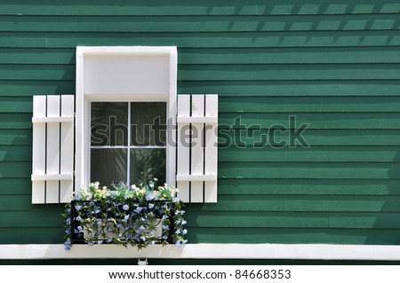 Window on green colored architecture