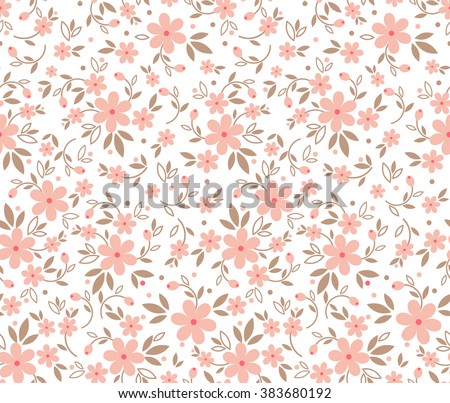 Cute pattern in small flower. Small pink flowers. White background.