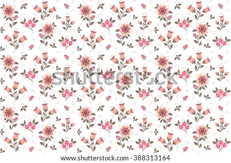Cute pattern in small flower. Small pink flowers. White background. Floral seamless pattern.  Design concept for fashion textile print.