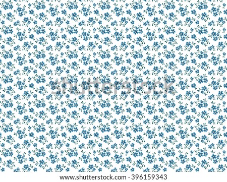 Cute pattern in small flower. Small blue flowers. White background.  Small cute simple spring flowers. Seamless floral pattern.