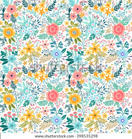 Beautiful pattern in small flower. Small colorful flowers. White background.