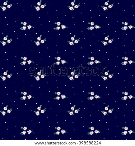Cute pattern in small flower. Small white flowers seamless pattern. Dark Blue background.