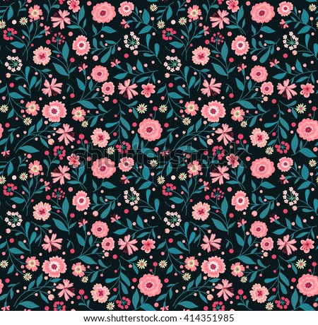 Cute pattern in small flower. Small pink flowers. Black background. Spring floral background. The elegant the template for fashion prints.