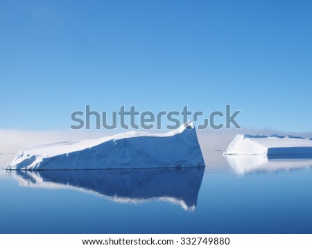 Antarctica blue iceberg landscape ocean mirrow reflection