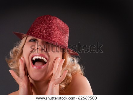 woman in red hat emotion portrait