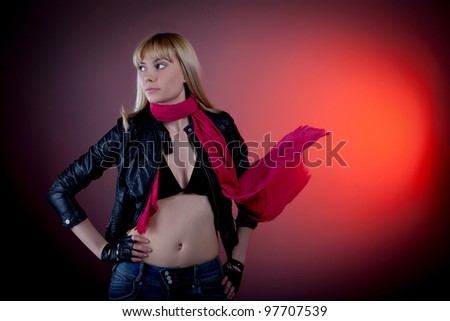 woman in leather jacket with scarf