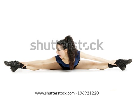 Fitness woman stretching her leg to warm up, on white background