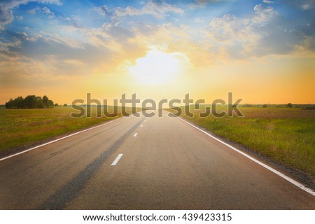 beautiful sunset over the country highway