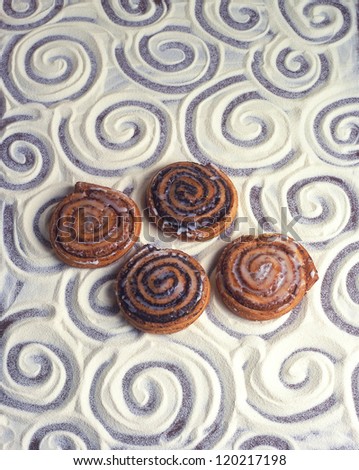 color advertising photography of spiral sweet cakes