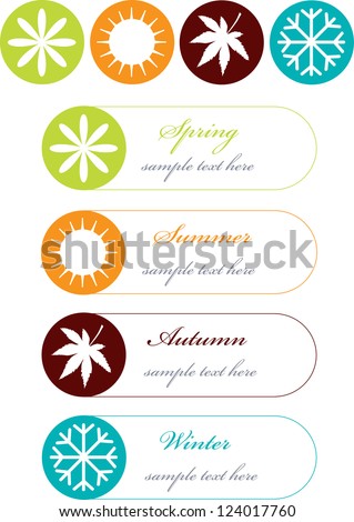 four seasons symbols with frames for text isolated on white background,colorful vector labels
